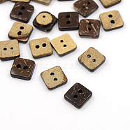 Coconut Buttons, 2-Hole, Square, Coconut Brown, 9.5x9.5x2.5mm, Hole: 1mm(COCO-I002-046)