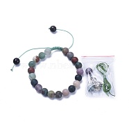 Adjustable Nylon Cord Braided Bracelets, with Natural Indian Agate Beads and Alloy Buddha Head Beads, Hollow Rubber Cord, Packing Box, 2 inch~3-1/8 inch(5~8cm)(BJEW-JB04213-04)