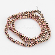 Electroplate Glass Bead Strands, Faceted, Rondelle, Rose Gold Plated, 4x3mm, Hole: 1mm, about 146pcs/strand, 18.8 inch(X-EGLA-G014-4mm-FP01)