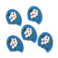 Printed Opaque Acrylic Pendants, Nuggets with Flower Pattern, Dodger Blue, 43x31.5x2mm, Hole: 2mm(MACR-C003-18)