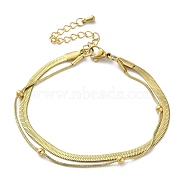 304 Stainless Steel Snake Chain & Herringbone Chain Multi-Strand Bracelets for Women, Real 18K Gold Plated, 6-7/8 inch(17.5cm)(BJEW-G712-03G)