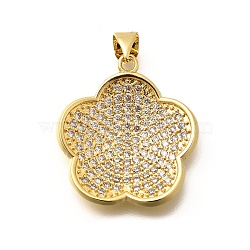 Rack Plating Brass Micro Pave Cubic Zirconia Pendants, Long-Lasting Plated, Lead Free & Cadmium Free, Flower Charms, Real 18K Gold Plated, 24x22x3.5mm, Hole: 5x3mm(KK-L226-009G)