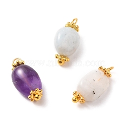 Natural Morganite & Amethyst & White Moonstone Gemstone Pendants, with Alloy Spacer Beads and Golden Brass Ball Head Pins, 15.5x7x1.5mm(PALLOY-JF00553)