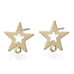 Iron Stud Earring Findings, with Loop and Steel Pin, Star, Light Gold, 13x13mm, Hole: 1.2mm, Pin: 0.7mm(X-IFIN-N005-17)