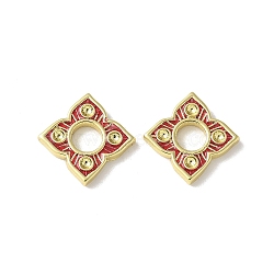 Flower Brass Enamel Beads, Long-Lasting Plated, Real 18K Gold Plated, Rack Plating, Red, 10x10x1.5mm, Hole: 3mm(KK-P290-11G-03)