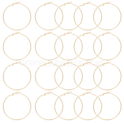 20Pcs Brass Hoop Earring Findings, Ear Wire, Ring, Real 18K Gold Plated, 21 Gauge, 50x1.2mm, Pin: 0.7mm(FIND-BBC0003-25)