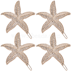 10Pcs Zinc Alloy Hair Barrettes, Starfish, Light Gold, 53x60x7mm(PHAR-SP0001-25)