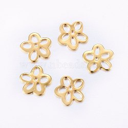304 Stainless Steel Links, Etched Metal Embellishments, Flower, Golden, 10x10x0.8mm, Hole: 2.5~3x1.5~2mm(STAS-E436-15G)