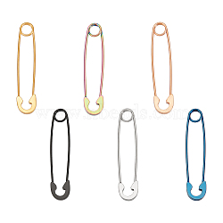 Unicraftale 12Pcs 6 Colors 304 Stainless Steel Safety Pin Hoop Earrings for Women, Mixed Color, 39x8x2mm, Pin: 0.7mm, 2Pcs/color(AJEW-UN0001-40)