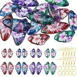 DIY Dangle Earring Making Kits, including Transparent Epoxy Resin Wing Pendants, Iron Open Jump Rings & Earring Hooks, Mixed Color, 39~39.5x19.5x2.5mm, Hole: 1.2mm(DIY-YW0016-22D)