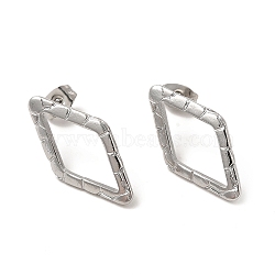 Non-Tarnish 304 Stainless Steel Stud Earrings for Women, Rhombus, Stainless Steel Color, 24x13mm, Pin: 0.8mm(EJEW-I281-36P)