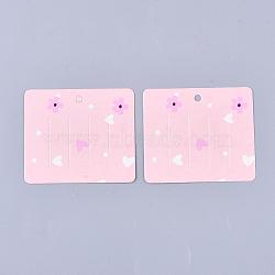 Cardboard Hair Clip Display Cards, Rectangle with Flower Pattern, Pink, 6x6.9x0.03cm, Hole: 4mm(CDIS-S028-04)