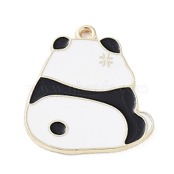 Alloy Enamel Pendants, Panda Charms, Golden, 26x24x1.5mm, Hole: 1.5mm(ENAM-P253-01A-G)