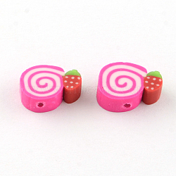 Handmade Cake Polymer Clay Beads, Deep Pink, 9~10x12~13x4mm, Hole: 1mm(CLAY-R060-38)