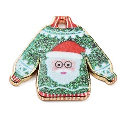 Rack Plating Alloy Enamel Pendants, Golden, Christmas Sweater, Green, 20.5x23.5x1.5mm, Hole: 1.6mm(FIND-Z052-01G-02)