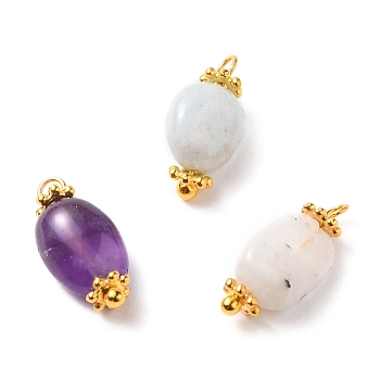 Natural Morganite & Amethyst & White Moonstone Gemstone Pendants, with Alloy Spacer Beads and Golden Brass Ball Head Pins, 15.5x7x1.5mm