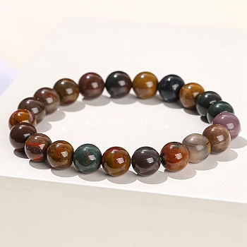 Natural Green Ocean Agate Round Stretch Bracelets for Women, Inner Diameter: 2-3/8 inch(6cm), Bead: 6mm