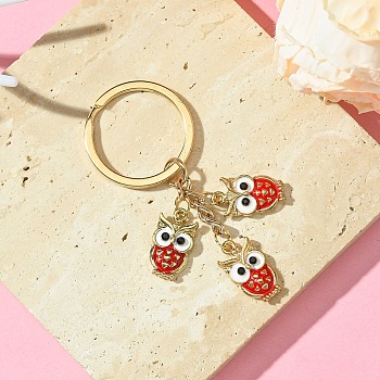 Alloy Enamel Keychain, with Iron Findings, Owl, Red, 7.6cm