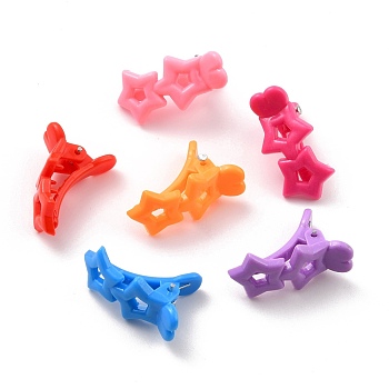 Plastic Alligator Hair Clip Findings, for DIY Kids Hair Accessories, Double Star, Mixed Color, 31x15x19mm, 6pcs/card