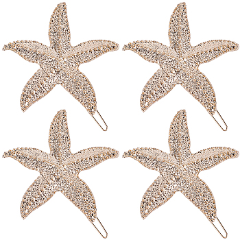 10Pcs Zinc Alloy Hair Barrettes, Starfish, Light Gold, 53x60x7mm