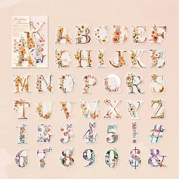 80Pcs Flower Letter PET Waterproof Self-Adhesive Stickers, Letter A~Z and Number 0~9, for DIY Album Scrapbook, Greeting Card, Background Paper, PeachPuff, 50x50mm