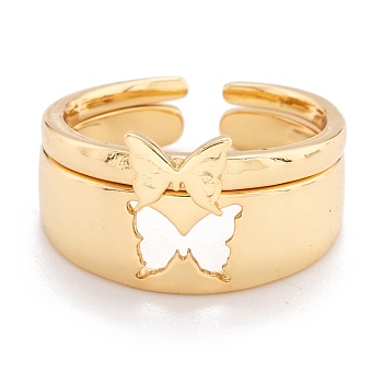 Brass Cuff Rings, Open Rings, Couple Rings, Long-Lasting Plated, Butterfly, Golden, US Size 6 3/4(17.1mm), 2pcs/set