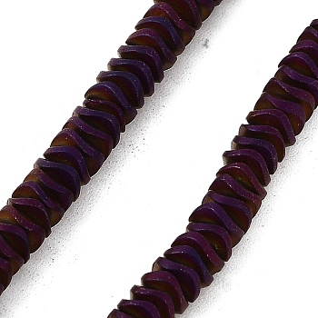 Electroplated Synthetic Non-magnetic Hematite Beads Strands, Wavy Disc, Matte Style, Purple Plated, 4x1.5mm, Hole: 1mm, about 306pcs/strand, 16.30''(41.4cm)