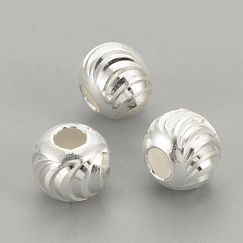 925 Sterling Silver Beads, Round, Silver, 4x3.5mm, Hole: 1.5mm