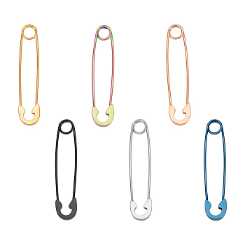 Unicraftale 12Pcs 6 Colors 304 Stainless Steel Safety Pin Hoop Earrings for Women, Mixed Color, 39x8x2mm, Pin: 0.7mm, 2Pcs/color