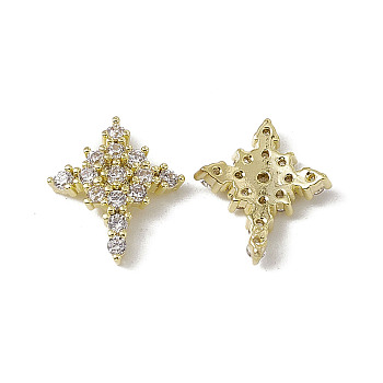 Brass Pave Clear Cubic Zirconia Cabochons, Nail Art Decoration Accessories, with Glass Rhinestone, Star, Light Gold, 12x10.5x2mm