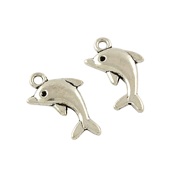 Tibetan Style Alloy Dolphin Pendant Rhinestone Settings, Cadmium Free & Lead Free, Antique Silver, Fit for 1mm rhinestone, 23x13x3.5mm, Hole: 2mm, about 277pcs/500g
