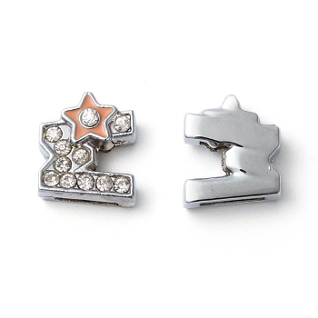 Initial Slide Beads, Alloy Rhinestone Beads, Letter W, Platinum Color, about 14mm long, 12.5mm wide, 6mm thick, hole: 1.5x8mm