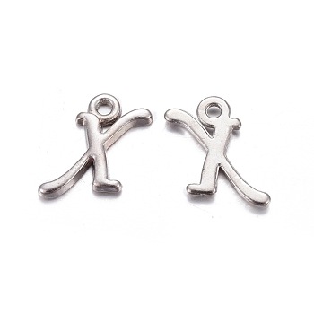 Platinum Plated Alloy Letter Pendants, Rack Plating, Cadmium Free & Lead Free, Letter.X, 13x9x2mm, Hole: 1.5mm
