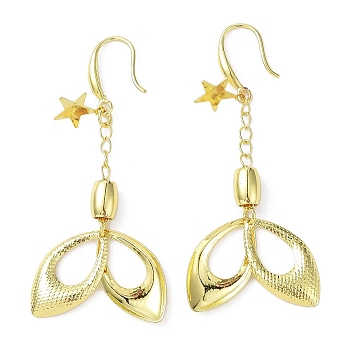 Rack Plating Brass Star & Horse Eye Dnagle Earrings, Long Drop Earrings, Long-Lasting Plated, Real 18K Gold Plated, 68x13.5mm