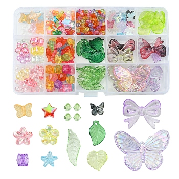 DIY Jewelry Making Finding Kit, Including Butterfly & Leaf & Flower & Marine Organism Acrylic Beads & Pendants, Glass Charms, Mixed Color