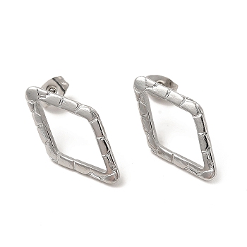 304 Stainless Steel Stud Earrings for Women, Rhombus, Stainless Steel Color, 24x13mm, Pin: 0.8mm