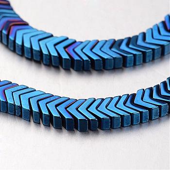 Electroplate Non-magnetic Synthetic Hematite Bead Strands, Arrowhead, Blue Plated, 4x6x3mm, Hole: 1mm, about 206pcs/strand, 15.7 inch