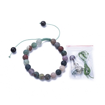 Adjustable Nylon Cord Braided Bracelets, with Natural Indian Agate Beads and Alloy Buddha Head Beads, Hollow Rubber Cord, Packing Box, 2 inch~3-1/8 inch(5~8cm)