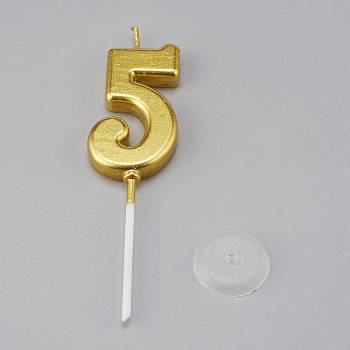 Paraffin Golden Candles, Number Shaped Smokeless Candles, Decorations for Wedding, Birthday Party, Num.5, 5: 99.5x25.5x7mm