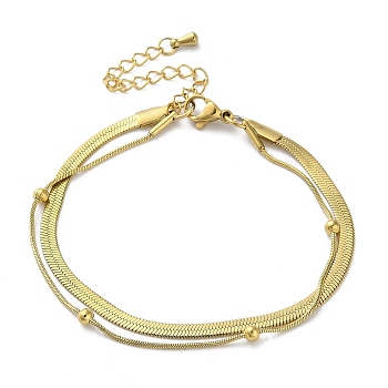 304 Stainless Steel Snake Chain & Herringbone Chain Multi-Strand Bracelets for Women, Real 18K Gold Plated, 6-7/8 inch(17.5cm)