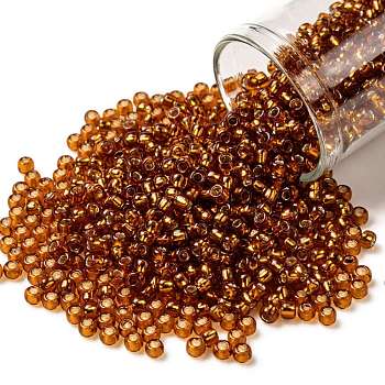 TOHO Round Seed Beads, Japanese Seed Beads, (2208) Silver Lined Burnt Orange, 8/0, 3mm, Hole: 1mm, about 222pcs/bottle, 10g/bottle
