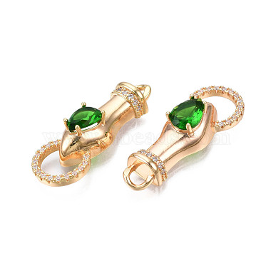 Brass Clear & Green Cubic Zirconia Connector Charms(KK-N216-356LG)-3
