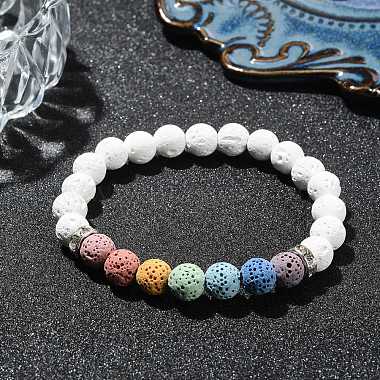 bracelets extensibles en perles rondes en pierre de lave naturelle teinte(BJEW-TA00337-02)-4
