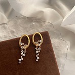 Oval Brass Micro Pave Clear Cubic Zirconia Dangle Stud Earrings, Golden, 38x14.5mm(EJEW-K322-02G)