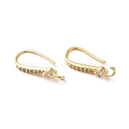 Brass Micro Pave Clear Cubic Zirconia Earring Hooks, Ear Wire, with Loops, Real 18K Gold Plated, 19x10x3.5mm, Hole: 1.5mm, 21 Gauge, Pin: 0.7mm(ZIRC-Q201-04G)