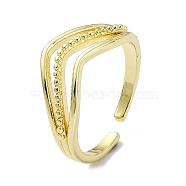 Brass Open Cuff Rings, Triple Lines Wide Band Rings, Real 18K Gold Plated, Inner Diameter: 19mm(RJEW-B051-27G)