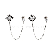 Flower 316 Surgical Stainless Steel Pave Clear Cubic Zirconia Dangle Chains Stud Earrings, Asymmetrical Earrings for Women, Antique Silver, 79mm(EJEW-Z050-61AS)