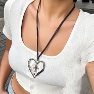 Alloy Pendant Necklaces, with Wax Rope, Jewely for Women, Heart, Platinum & Golden, 37.13 inch(94.3cm)(NJEW-K261-09D-PG)