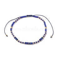 Bohemian Style Natural Lapis Lazuli & Glass Braided Bead Bracelet, Inner Diameter: 2~3-1/8 inch(5~7.95cm)(BJEW-JB10136-04)