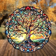 Flat Round Stained Acrylic Hanging Suncatchers, for Outdoor Garden Windows Decoration, Tree of Life, Pendant: 150x30mm(PW-WG69601-07)